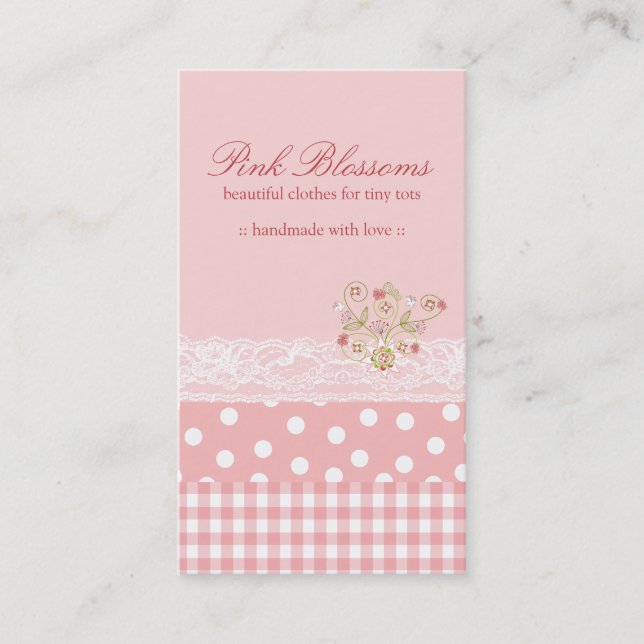 Pink Baby Blossoms Vérifie Dots Dentelle Carte de  (Devant)