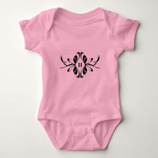 Pink Baby Bodysuit with Elegant Black Bow Monogram