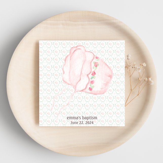 Pink Baby Bonnet Baptism Paper Napkin (Creator Uploaded)