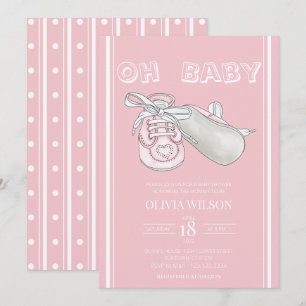 Pink Baby Bootie Aquarelle Baby shower Invitation