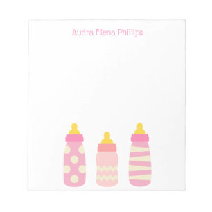 Pink Baby Bottles Personalized Notepad