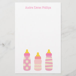Pink Baby Bottles Personalized Stationery