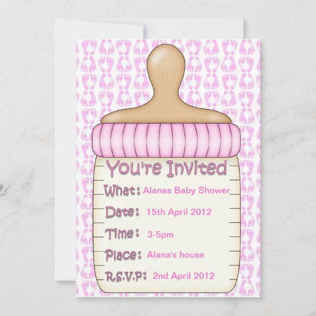 Pink Baby bouteille de douche invitation (Devant)