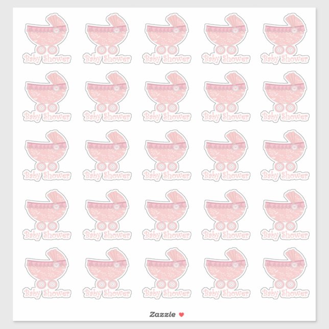 Pink Baby Buggy Baby Shower Stickers (Sheet)