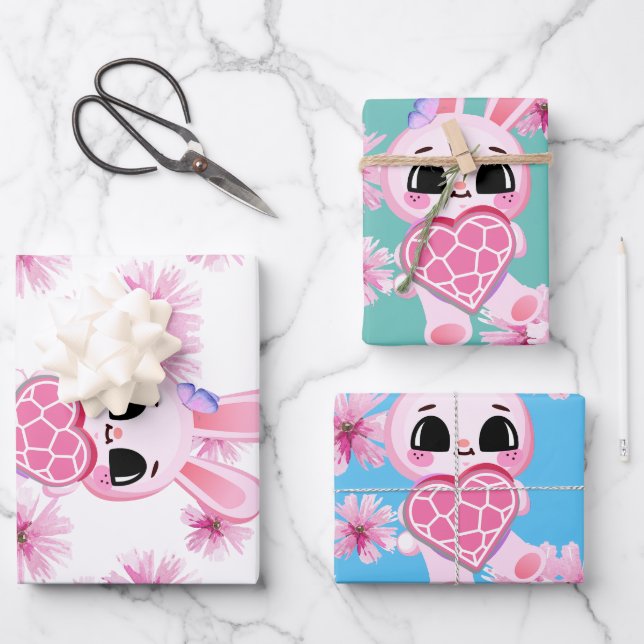 pink baby bunny wrapping paper sheet (Front)