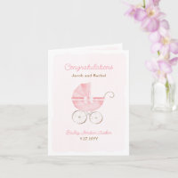 Pink Baby Carriage Baby Girl Congratulations Card