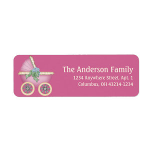 Pink Baby Carriage Stoller d4 Address Labels