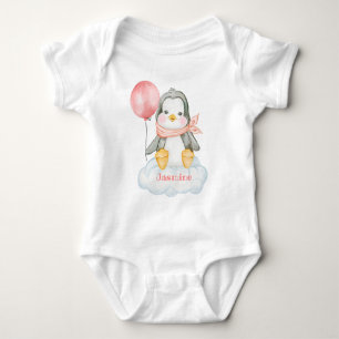 Pink Baby Cartoon Penguin And Cloud Personalized Bodysuit