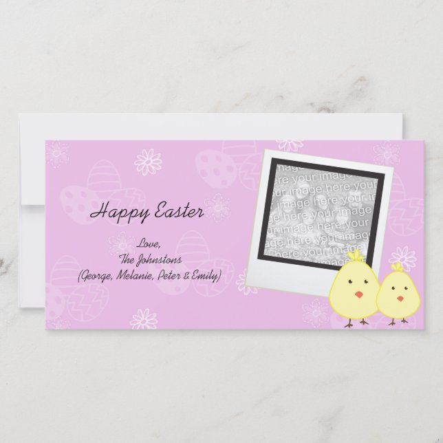 Pink Baby Chick Easter Photo Cards (Front)
