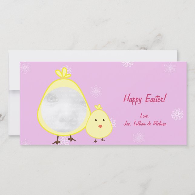 Pink Baby Chick Easter Photo Cards (Front)