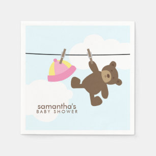 Pink Baby Clothesline and Teddy Bear Napkin
