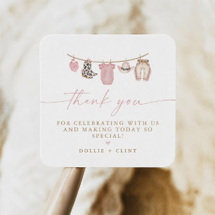 Pink Baby Clothesline Little Cowgirl Baby Shower Square Sticker