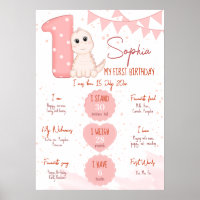 Pink baby dinosaur first birthday milestone board
