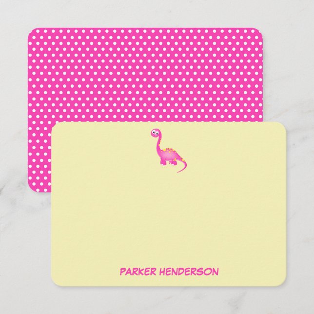 Pink Baby Dinosaur Personalized Stationery Thank You Card (Front/Back)