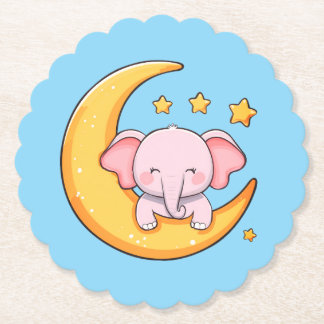 Pink baby elephant paper coaster