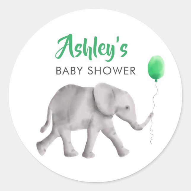 Pink Baby Elephant Shower Favour Sticker, Gift Tag (Front)