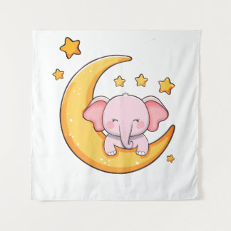 Pink baby elephant tapestry