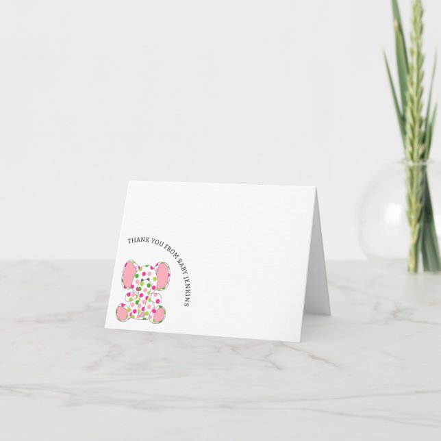 Pink Baby Elephant Thank You Card (Front)