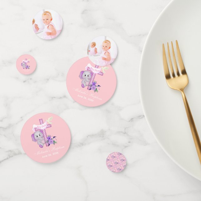 Pink Baby Elephant With Dove And Cross Baptism  Confetti (Group)
