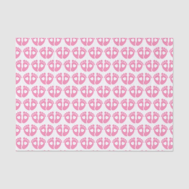 Pink Baby Feet and Hearts Pattern New Baby Girl Tissue Paper (Front)