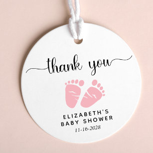 Pink Baby Feet Baby Girl Shower Thank You Favour Tags