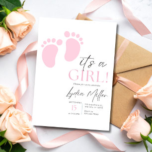 Pink Baby Feet Baby Shower Girl Minimalist Shower Invitation