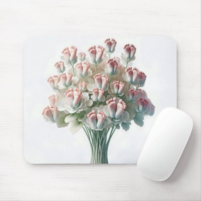 Pink Baby Feet Floral Bouquet Mouse Pad (With Mouse)