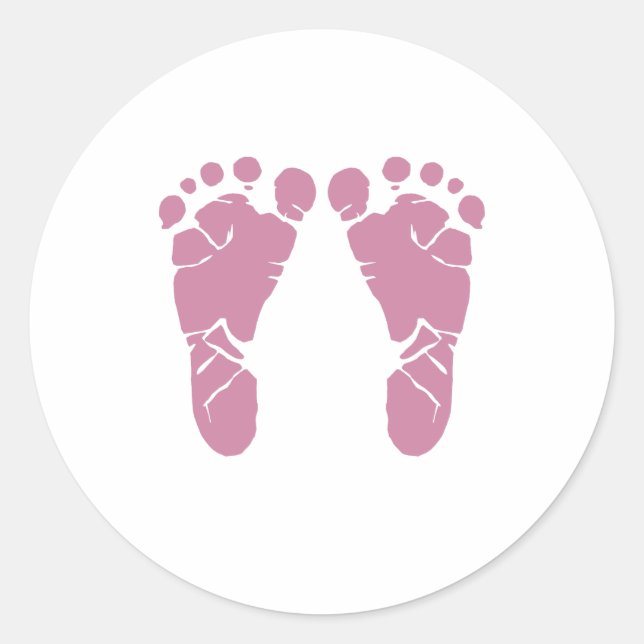 Pink baby footprints classic round sticker (Front)