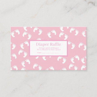Pink Baby Footprints Diaper Raffle Baby Shower Enclosure Card
