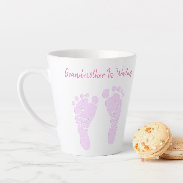 Pink Baby Footprints Grandmother Announcement Latte Mug (In Situ)