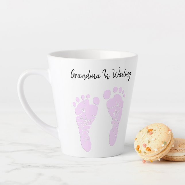 Pink Baby Footprints Grandmother Announcement Latte Mug (In Situ)