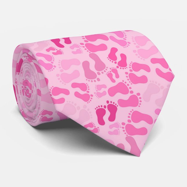 Pink Baby Footprints Tie (Rolled)