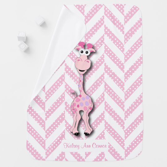 Pink Baby Giraffe Design Pattern Receiving Blanket