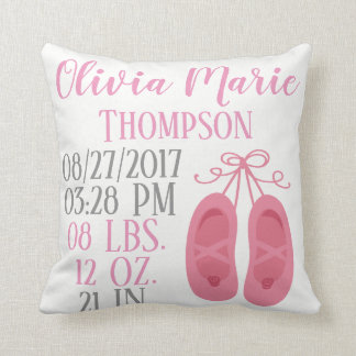 Pink Baby Girl Ballerina Shoes Ballet Dancer Birth Throw Pillow
