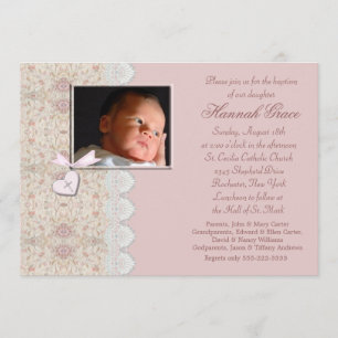 Pink Baby Girl Baptism or Christening Invitation