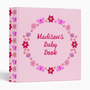 Pink Baby Girl Butterflies and Flowers Baby Book Binder