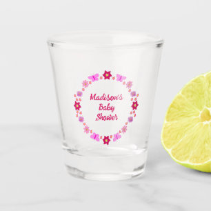 Pink Baby Girl Butterflies and Flowers Baby Shower Shot Glass