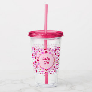 Pink Baby Girl Butterflies and Flowers Custom Acrylic Tumbler
