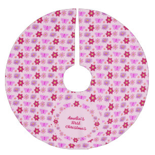 Pink Baby Girl Butterflies and Flowers Custom Brushed Polyester Tree Skirt