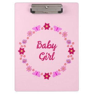 Pink Baby Girl Butterflies and Flowers Custom Clipboard