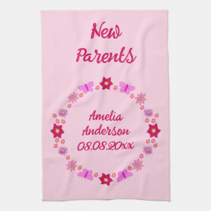 Pink Baby Girl Butterflies and Flowers Custom Kitchen Towel