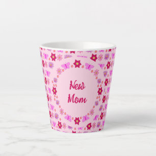 Pink Baby Girl Butterflies and Flowers Custom Mom Latte Mug