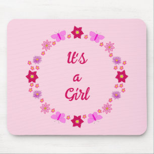Pink Baby Girl Butterflies and Flowers Custom Mouse Pad