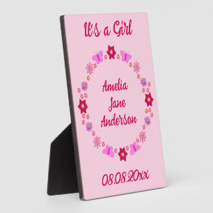 Pink Baby Girl Butterflies and Flowers Custom Plaque