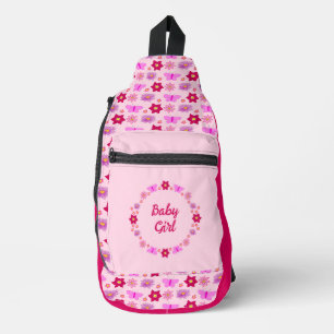 Pink Baby Girl Butterflies and Flowers Custom Sling Bag