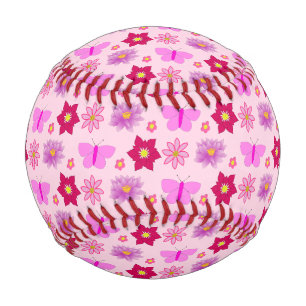 Pink Baby Girl Butterflies and Flowers Patterned Baseball