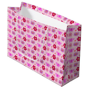 Pink Baby Girl Butterflies and Flowers Patterned Large Gift Bag