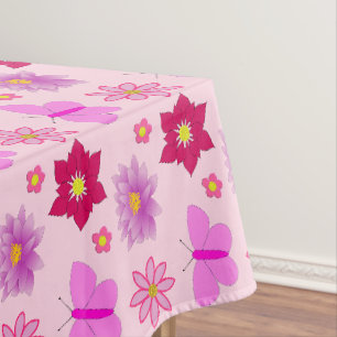 Pink Baby Girl Butterflies and Flowers Patterned Tablecloth