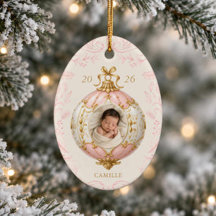 Pink Baby Girl First Christmas Photo Ornament