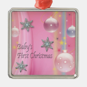 Pink Baby Girl First Christmas Pink First Christma Metal Ornament